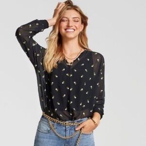 CAbi | Alegria 5338 black ditzy floral embroidered blouse